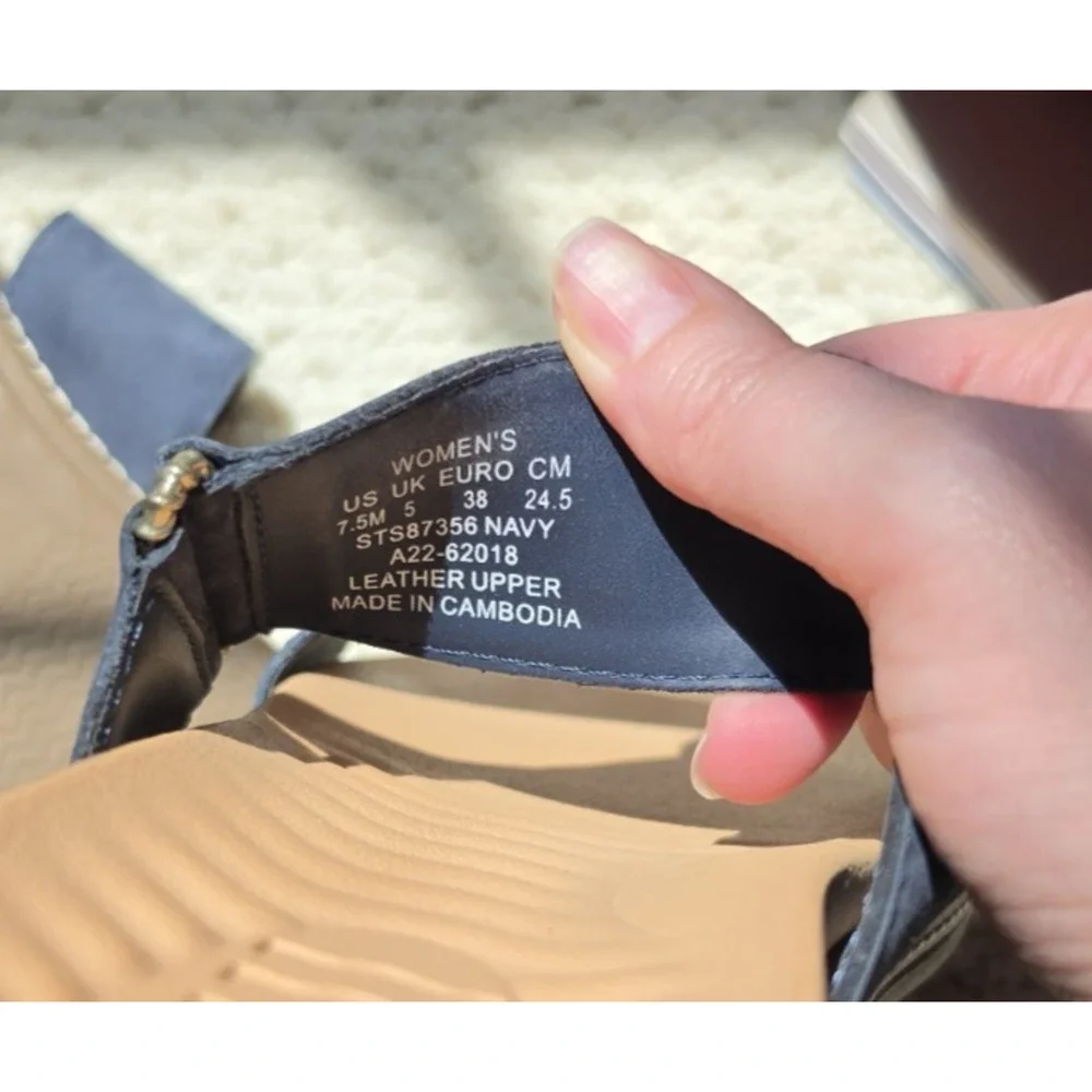 Sperry Plushwave Top-Sider Slide Sandals Navy & Tan NEW beach shoes A22-62018